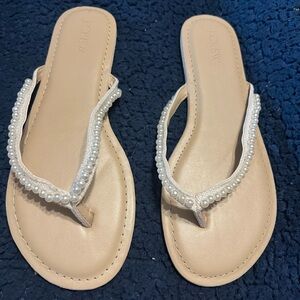 J. Crew Women's Pearl Embellished Sandals - Cream w8